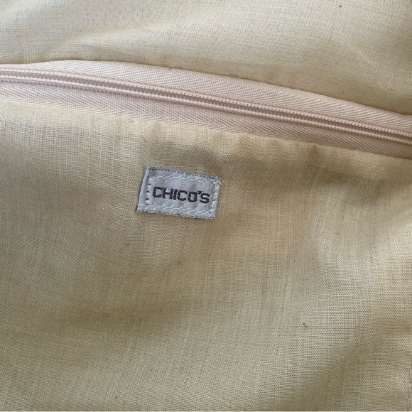 Chico's Straw Woven Multicolor Beach Tote Purse Lined Wood Handles - Picture 10 of 11